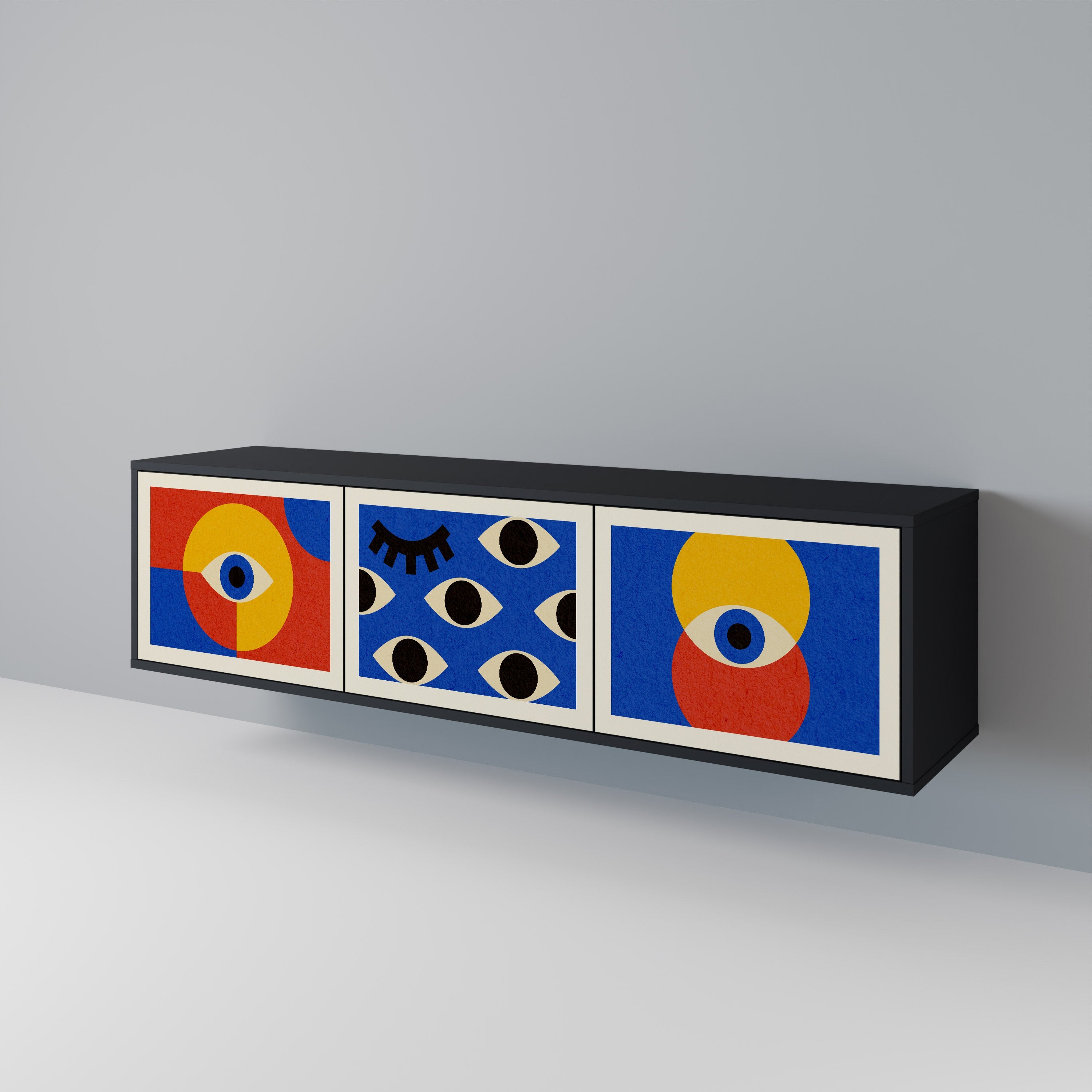 GEOMETRIC EYES 3-dörrars TV-bänk i svart finish