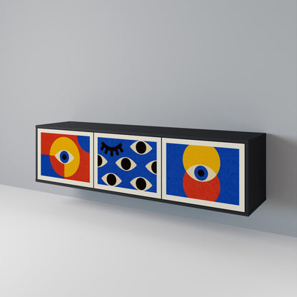 GEOMETRIC EYES 3-dörrars TV-bänk i svart finish