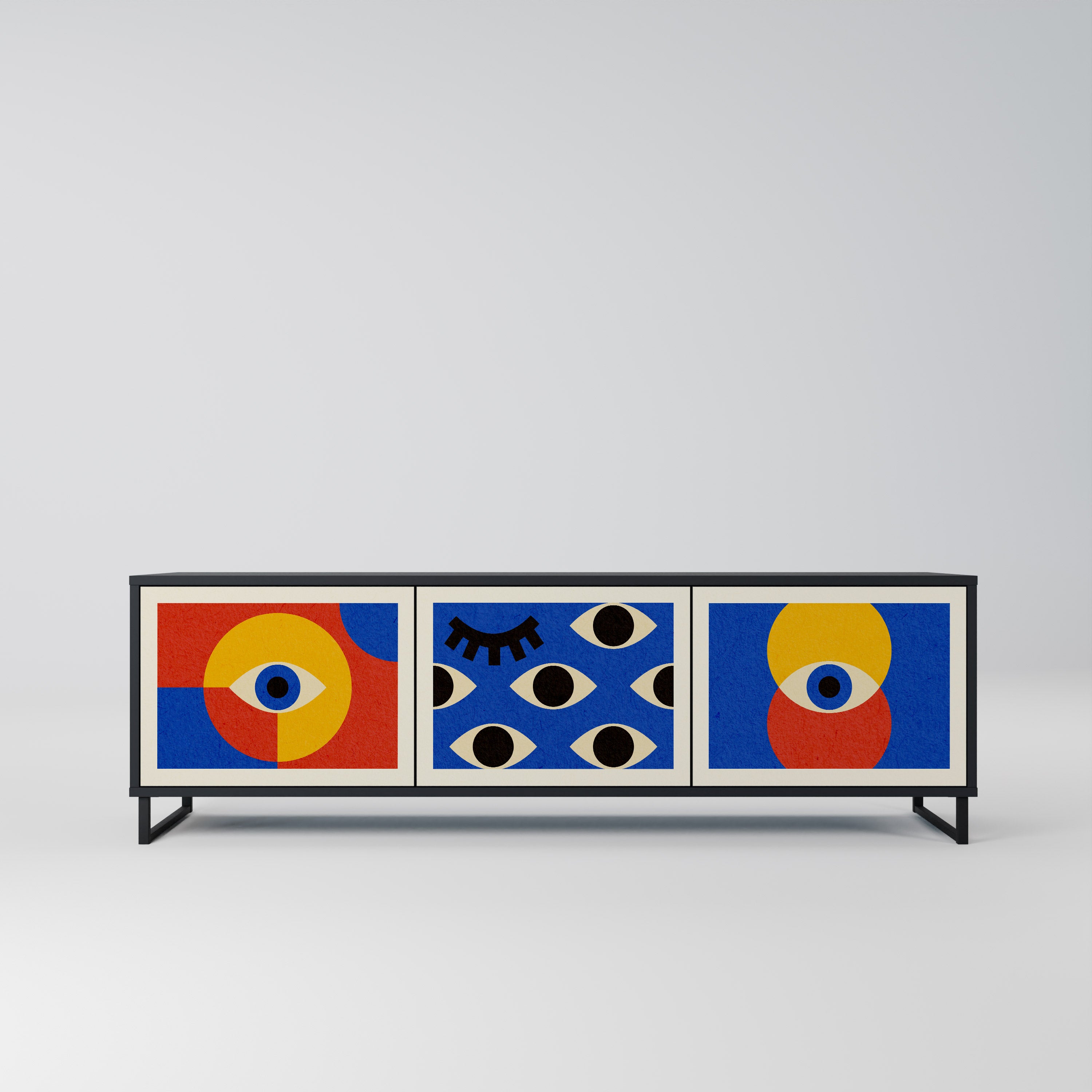 GEOMETRIC EYES 3-dörrars TV-bänk i svart finish