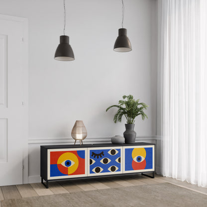 GEOMETRIC EYES 3-dörrars TV-bänk i svart finish
