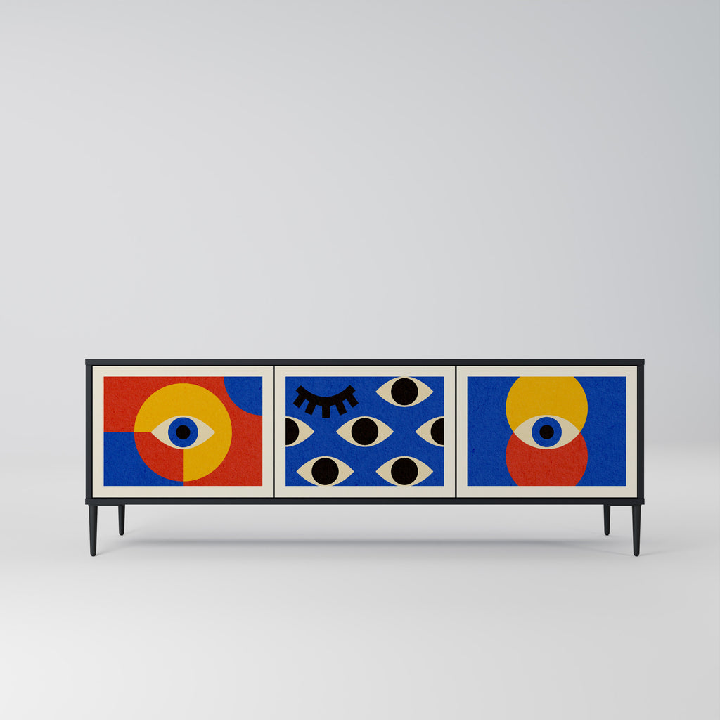 GEOMETRIC EYES 3-dörrars TV-bänk i svart finish