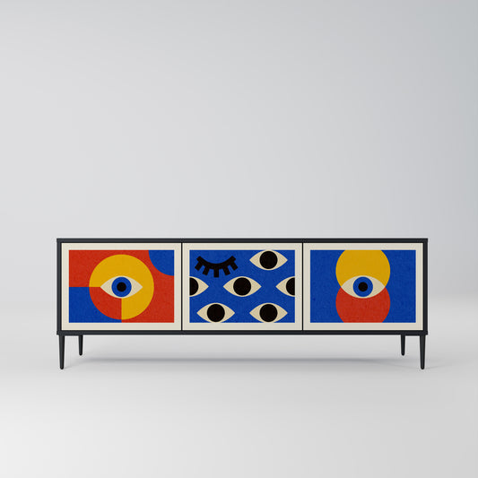 GEOMETRIC EYES 3-dörrars TV-bänk i svart finish