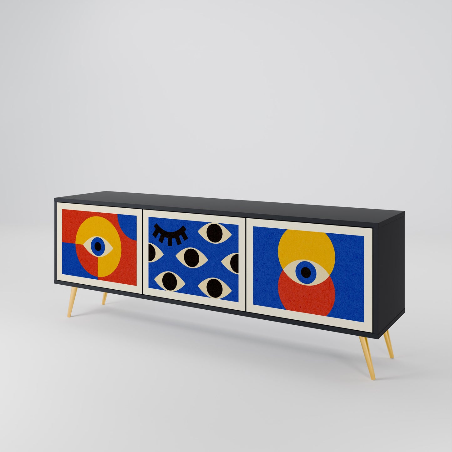 GEOMETRIC EYES 3-dörrars TV-bänk i svart finish