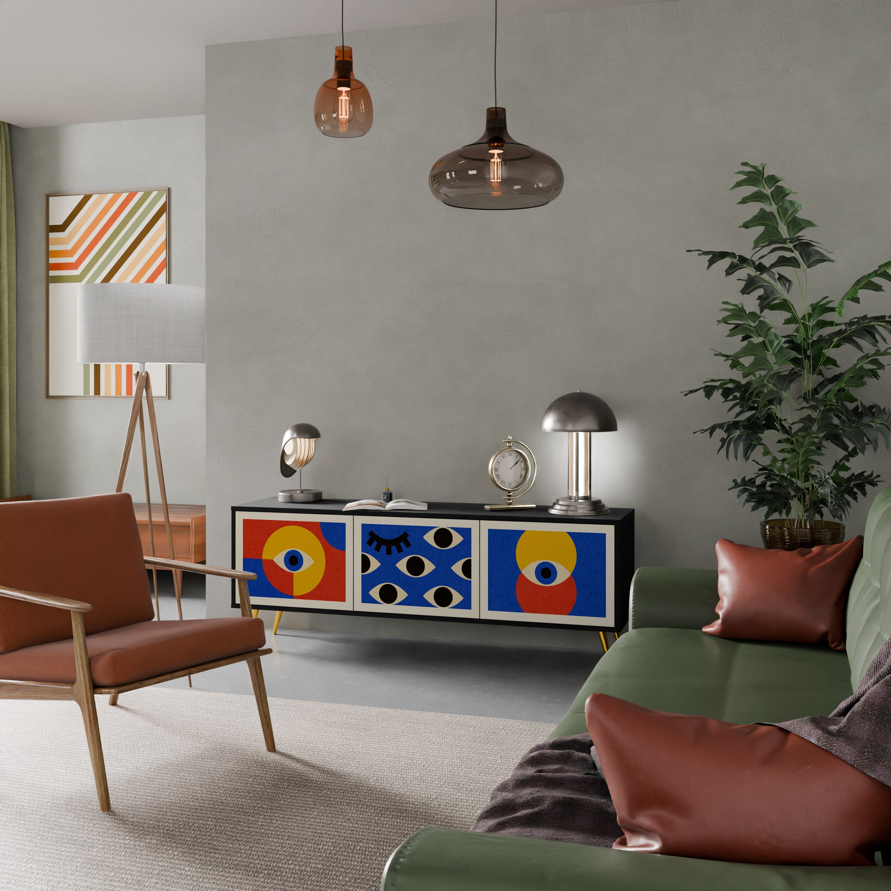 GEOMETRIC EYES 3-dörrars TV-bänk i svart finish