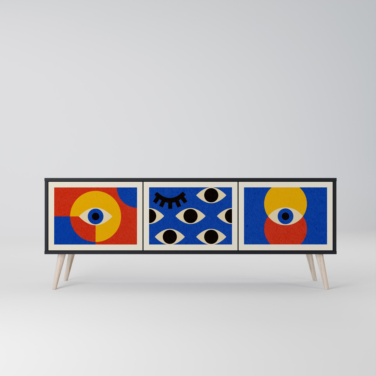 GEOMETRIC EYES 3-dörrars TV-bänk i svart finish