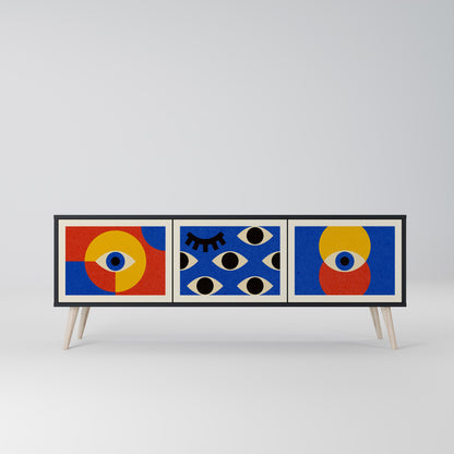 GEOMETRIC EYES 3-dörrars TV-bänk i svart finish
