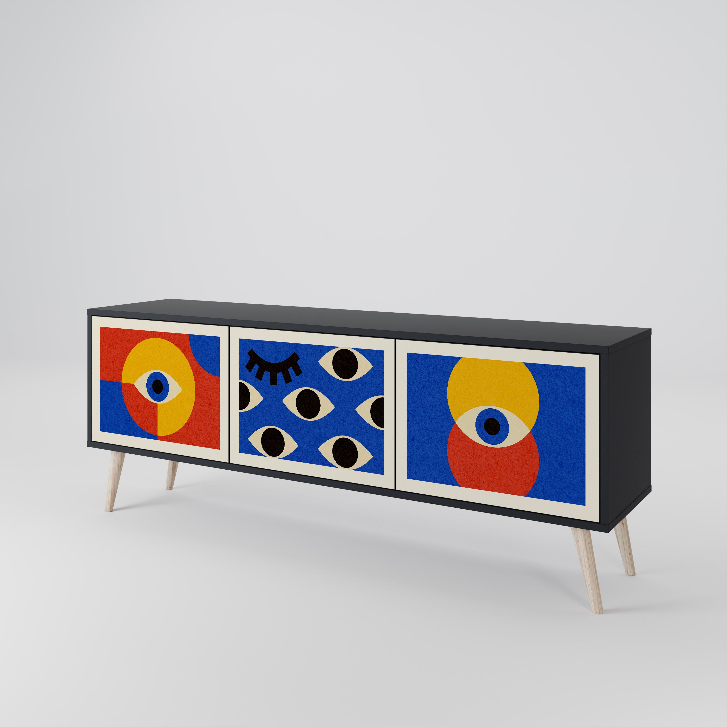 GEOMETRIC EYES 3-dörrars TV-bänk i svart finish