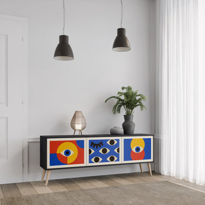 GEOMETRIC EYES 3-dörrars TV-bänk i svart finish