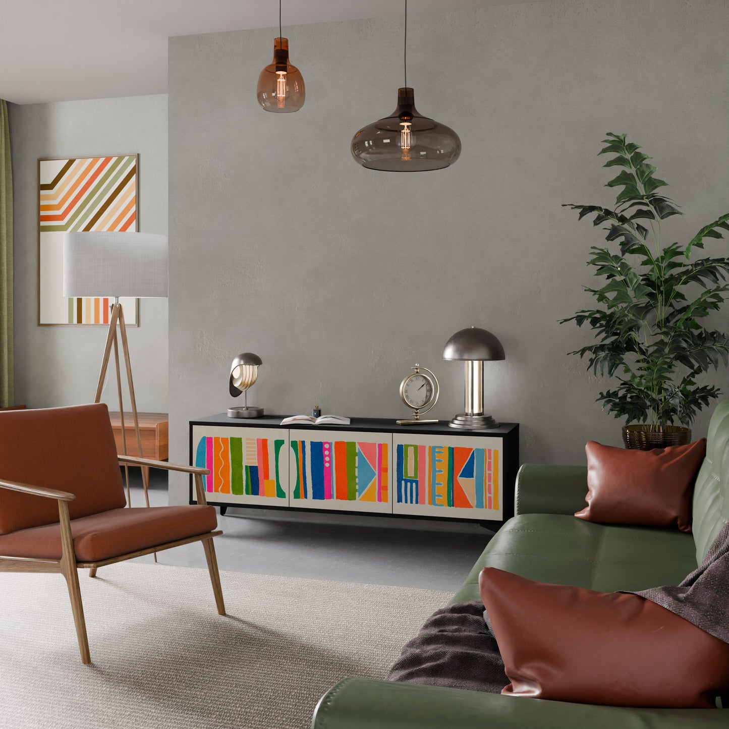 GEOMETRISK SHINE TV-bänk med 3 dörrar i svart finish