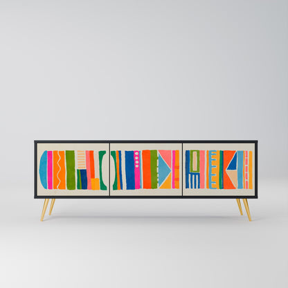 GEOMETRISK SHINE TV-bänk med 3 dörrar i svart finish