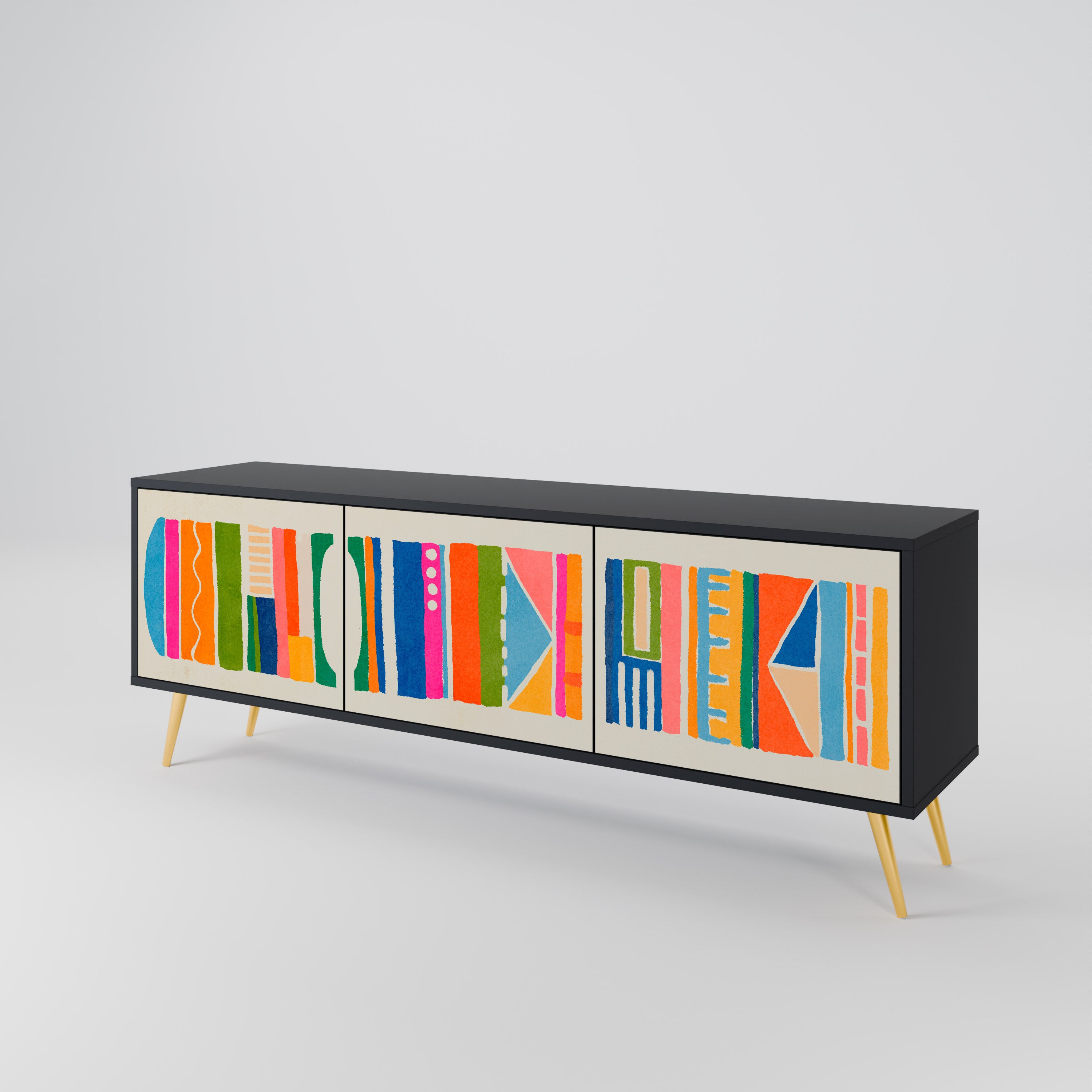 GEOMETRIC SHINE TV-bänk med 3 dörrar