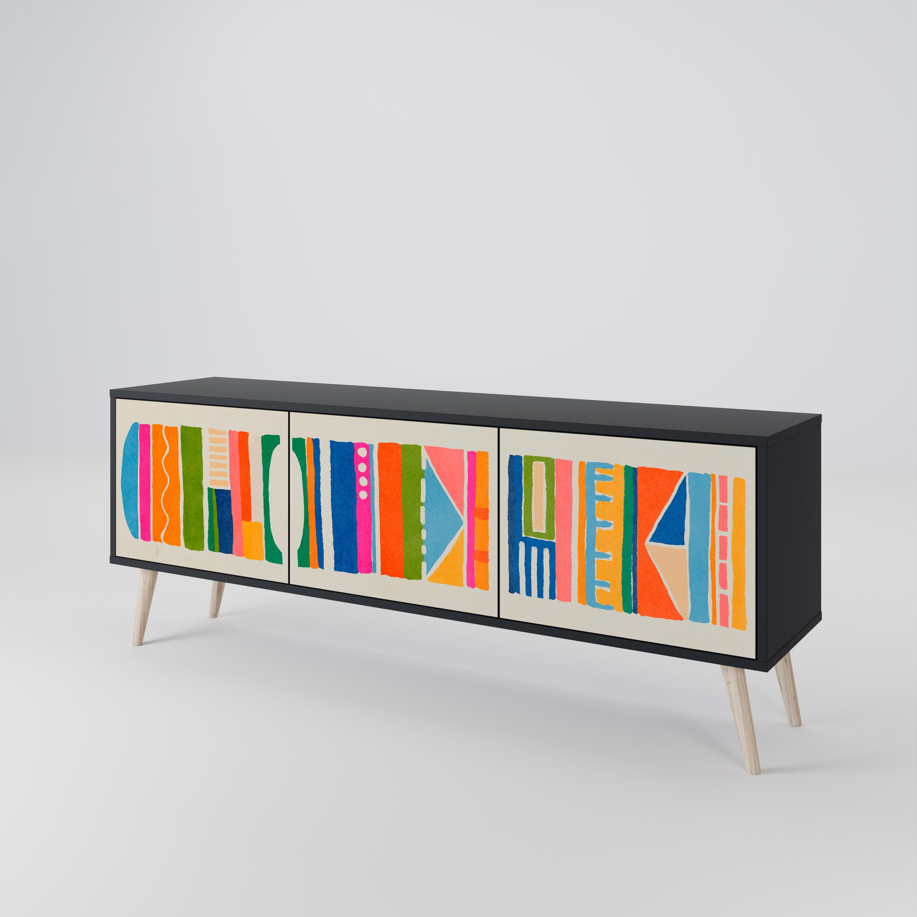 GEOMETRIC SHINE TV-bänk med 3 dörrar