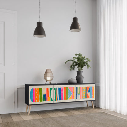 GEOMETRISK SHINE TV-bänk med 3 dörrar i svart finish
