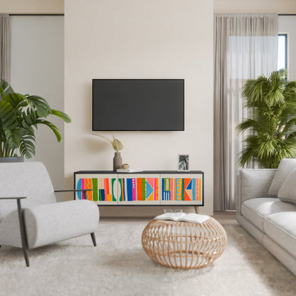 GEOMETRISK SHINE TV-bänk med 3 dörrar i svart finish