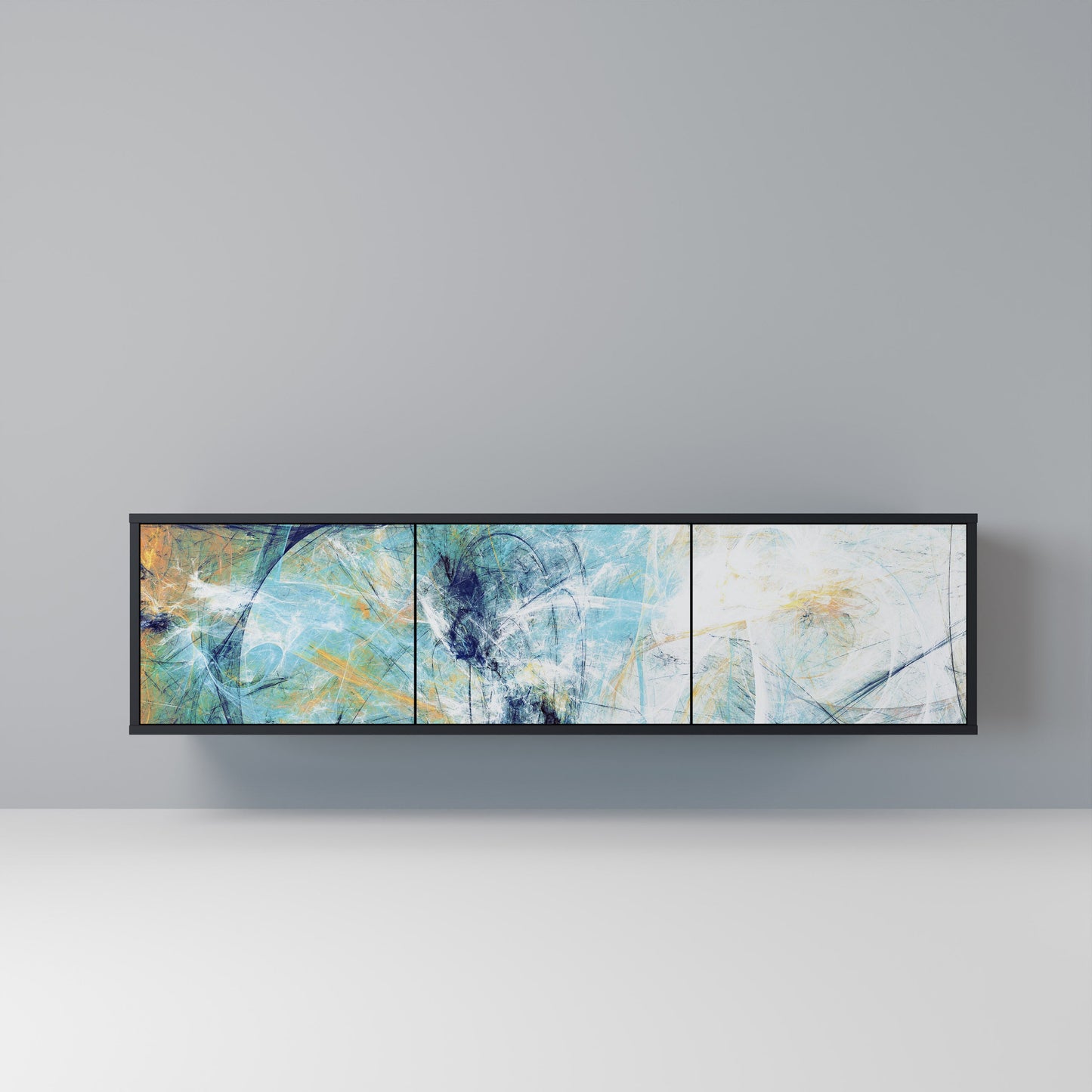 ABSTRACT THOUGHTS TV-bänk med 3 dörrar i svart finish