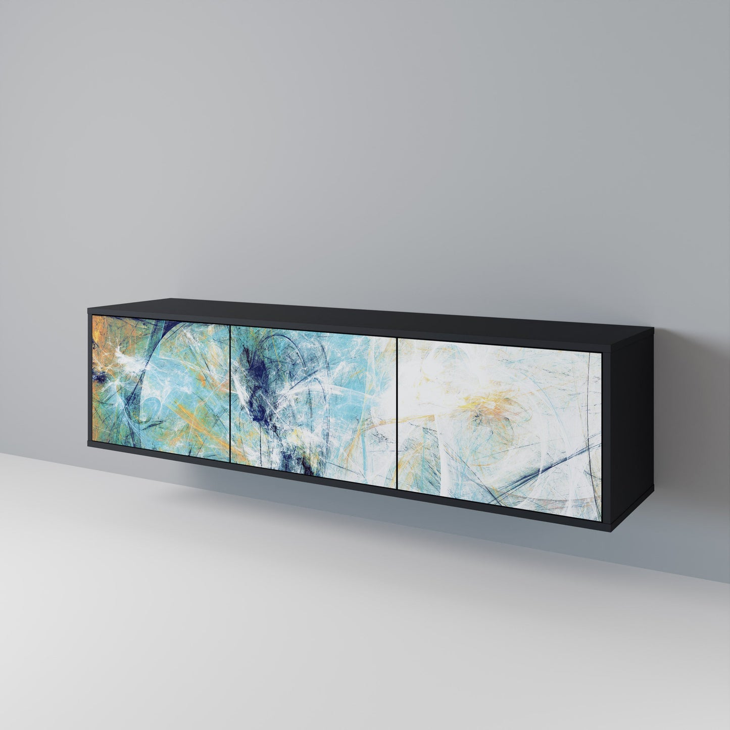 ABSTRACT THOUGHTS TV-bänk med 3 dörrar i svart finish