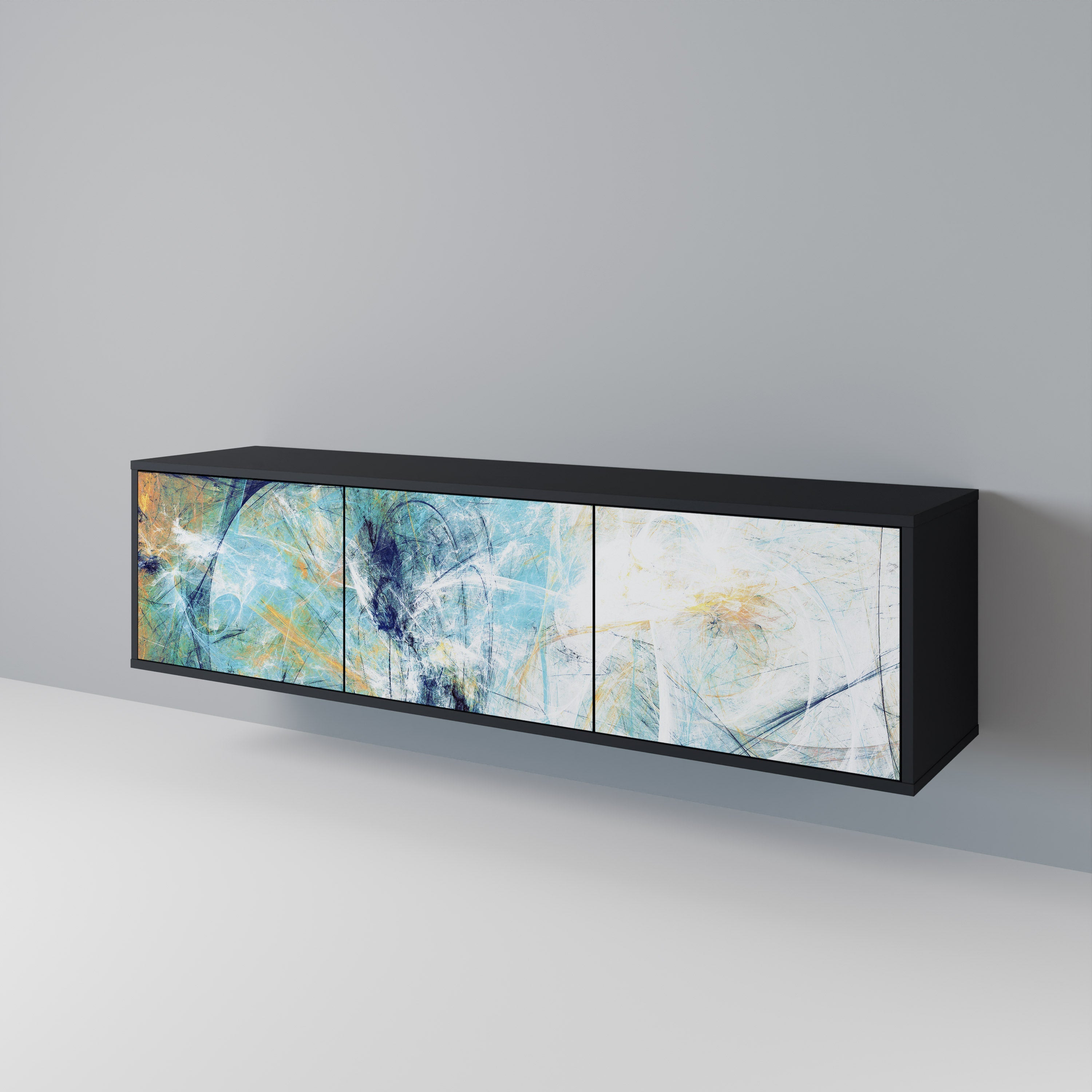 ABSTRACT THOUGHTS TV-bänk med 3 dörrar i svart finish