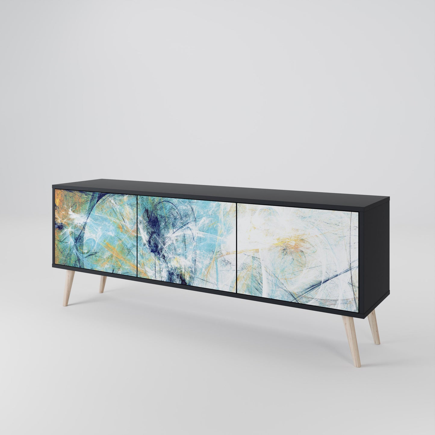 ABSTRACT THOUGHTS TV-bänk med 3 dörrar i svart finish