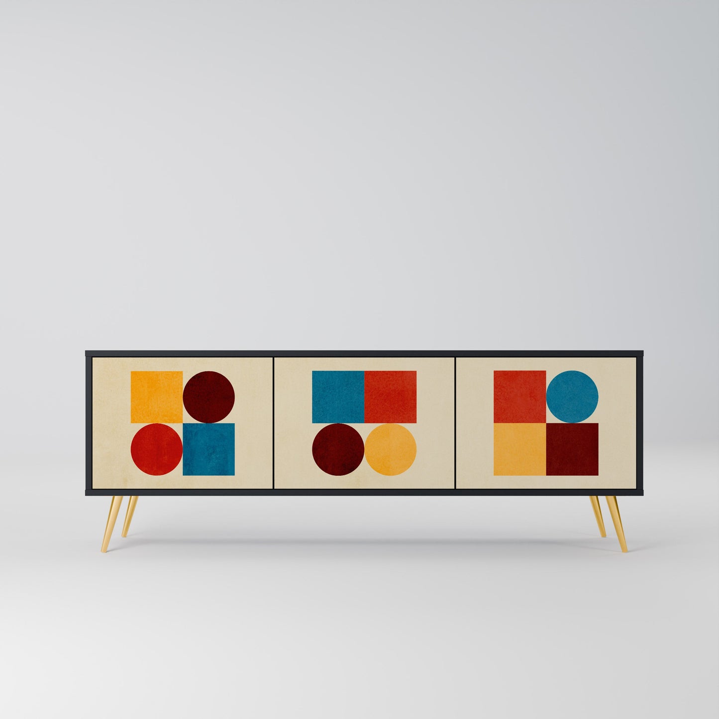 GEOMETRIC PUZZLE 3-Door TV Stand in Black Finish