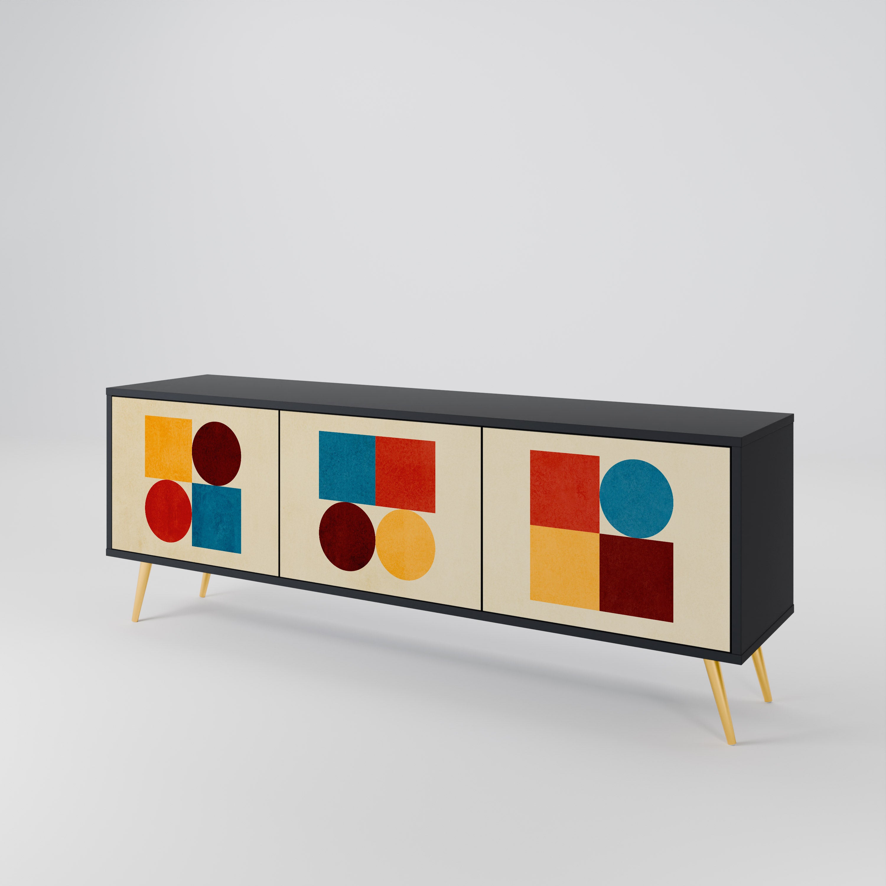 GEOMETRIC PUZZLE TV-bänk med 3 dörrar