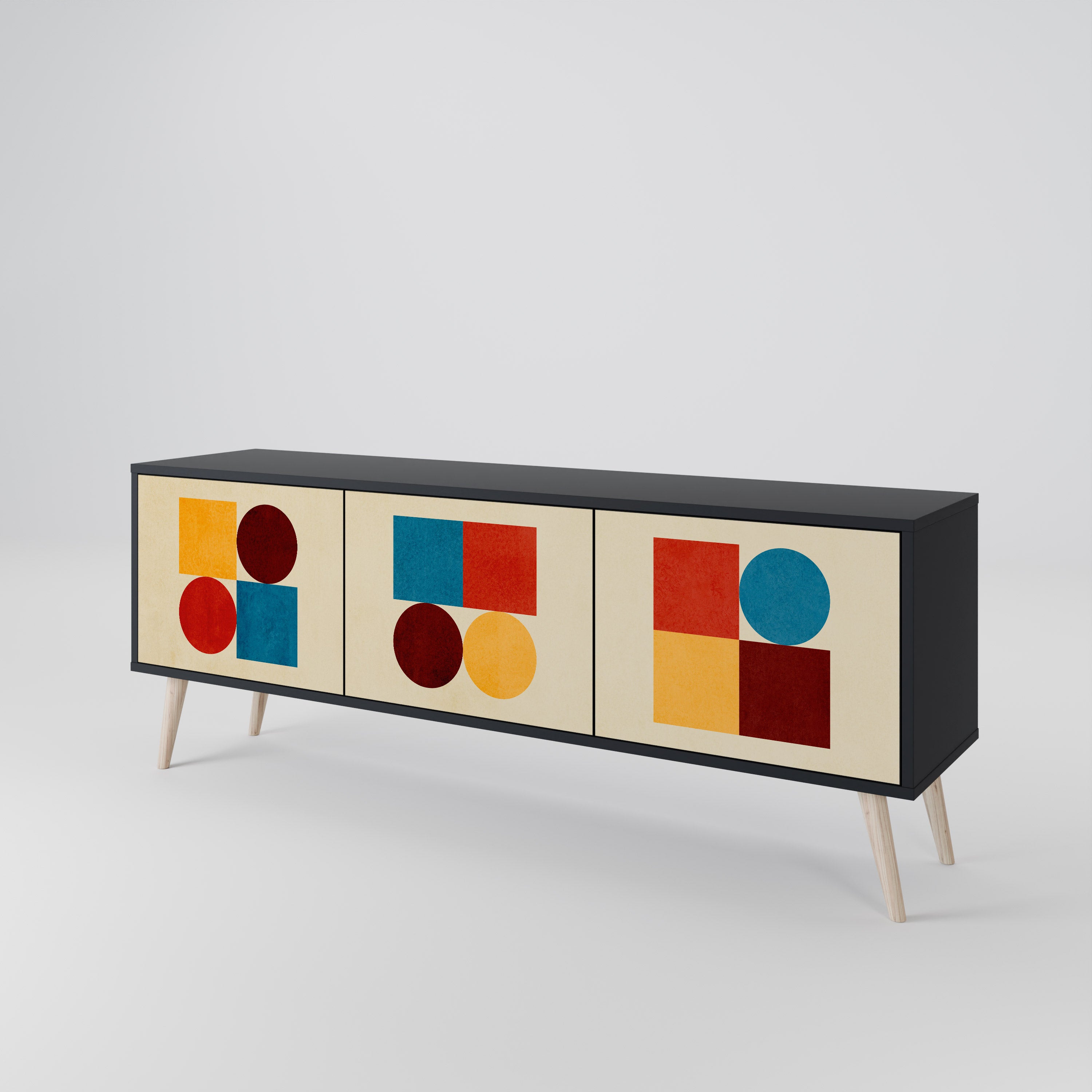 GEOMETRIC PUZZLE TV-bänk med 3 dörrar