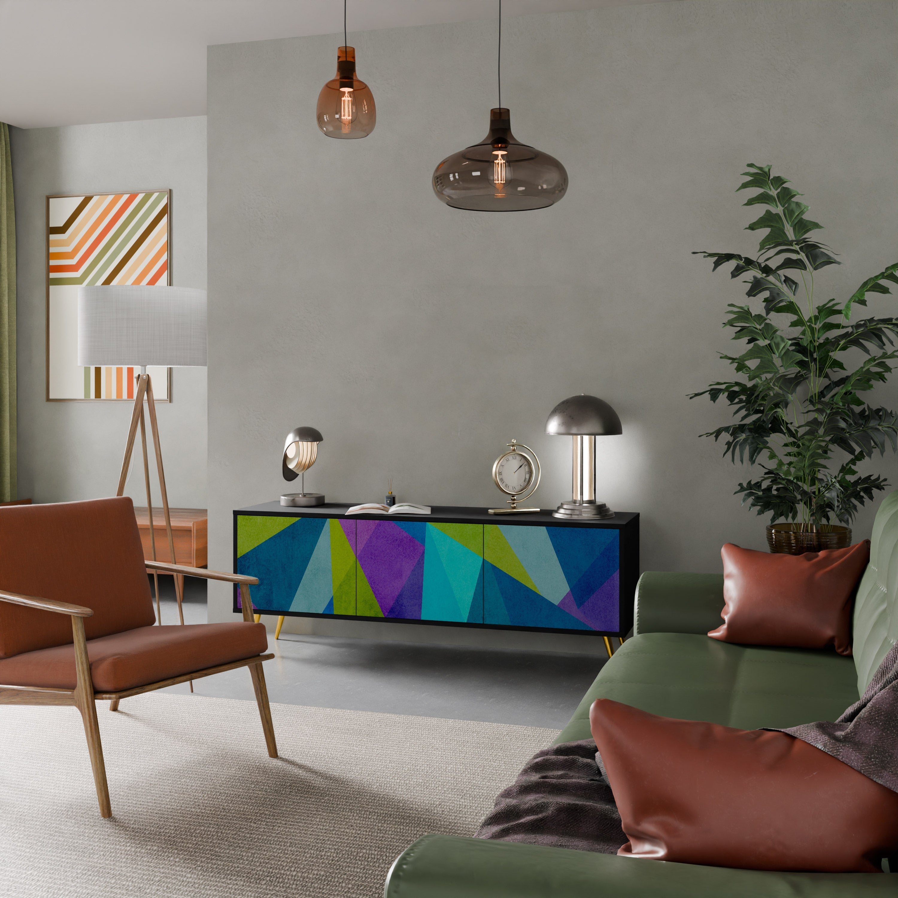 COLD SHOWCASE TV-bänk med 3 dörrar i svart finish