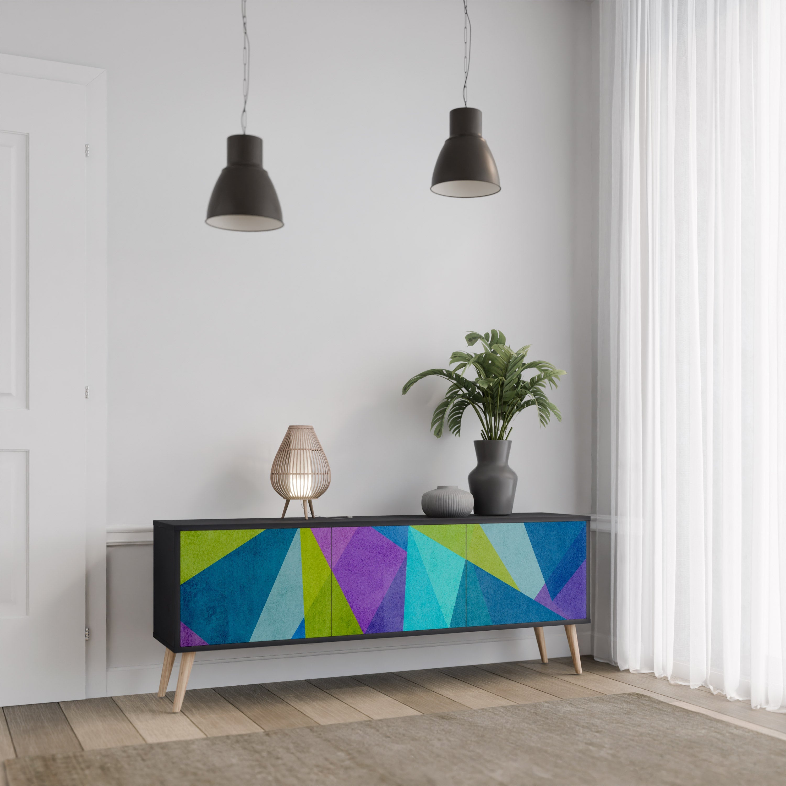 COLD SHOWCASE TV-bänk med 3 dörrar i svart finish