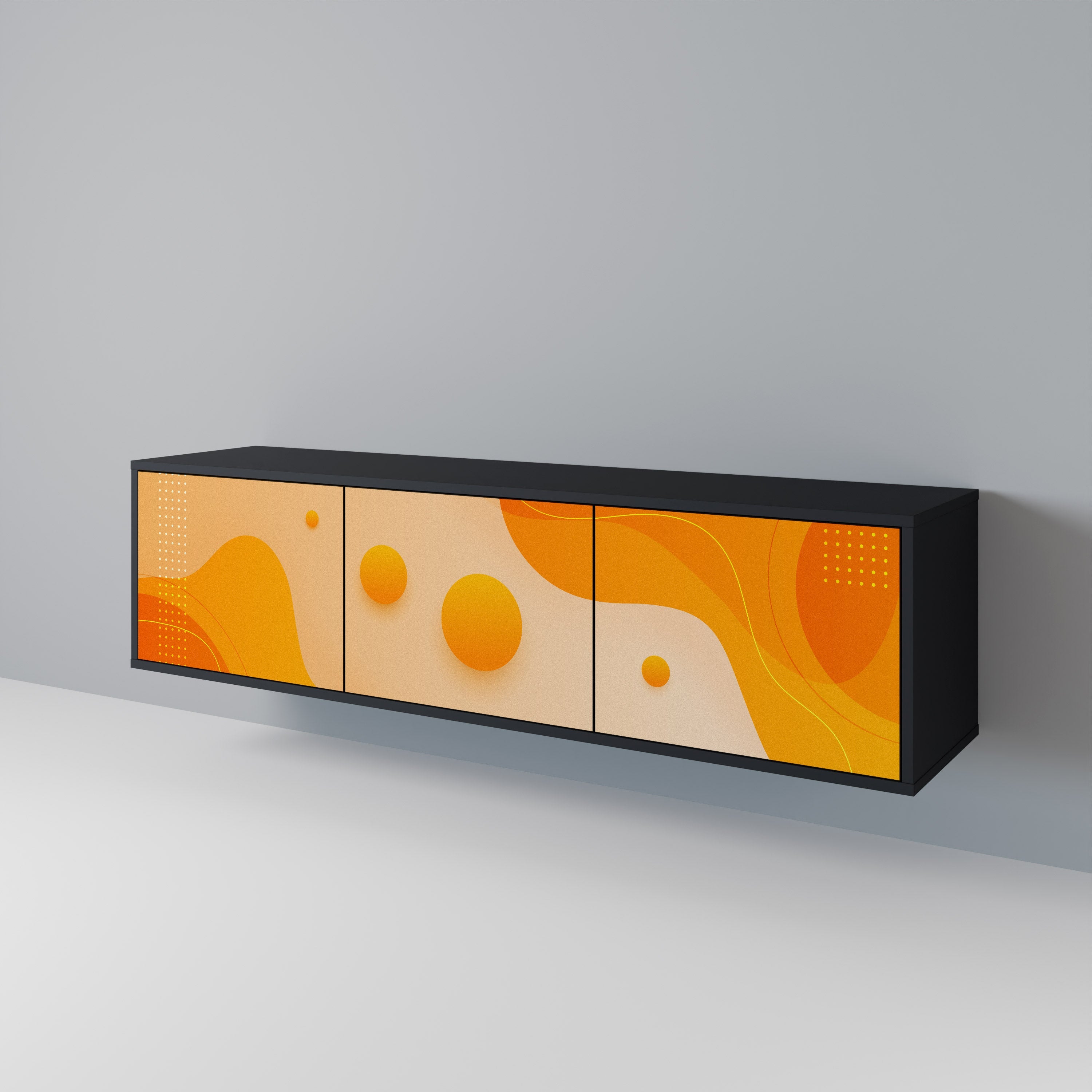 ORANGE ARRANGEMENT TV-bänk med 3 dörrar i svart finish