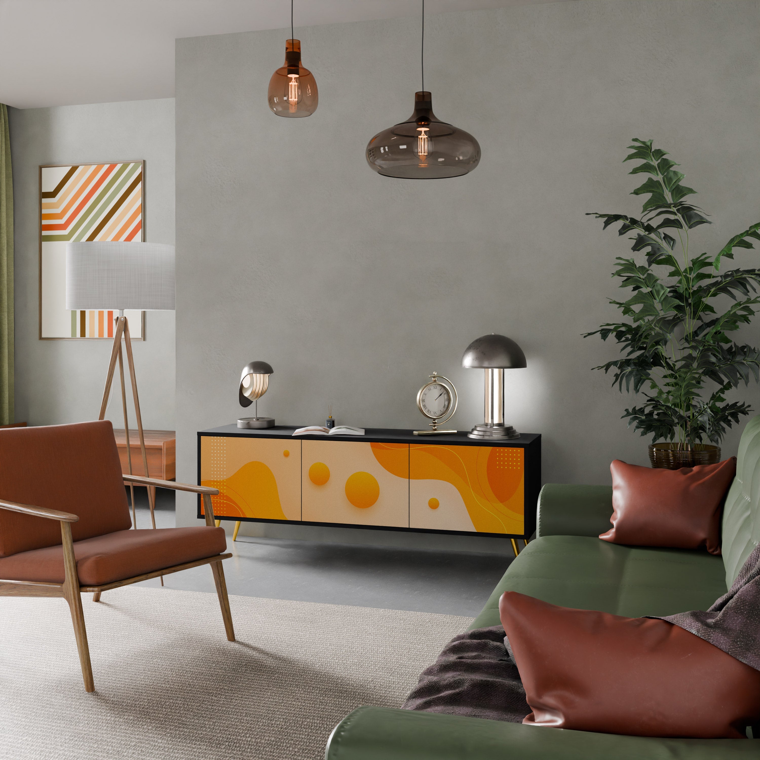 ORANGE ARRANGEMENT TV-bänk med 3 dörrar i svart finish