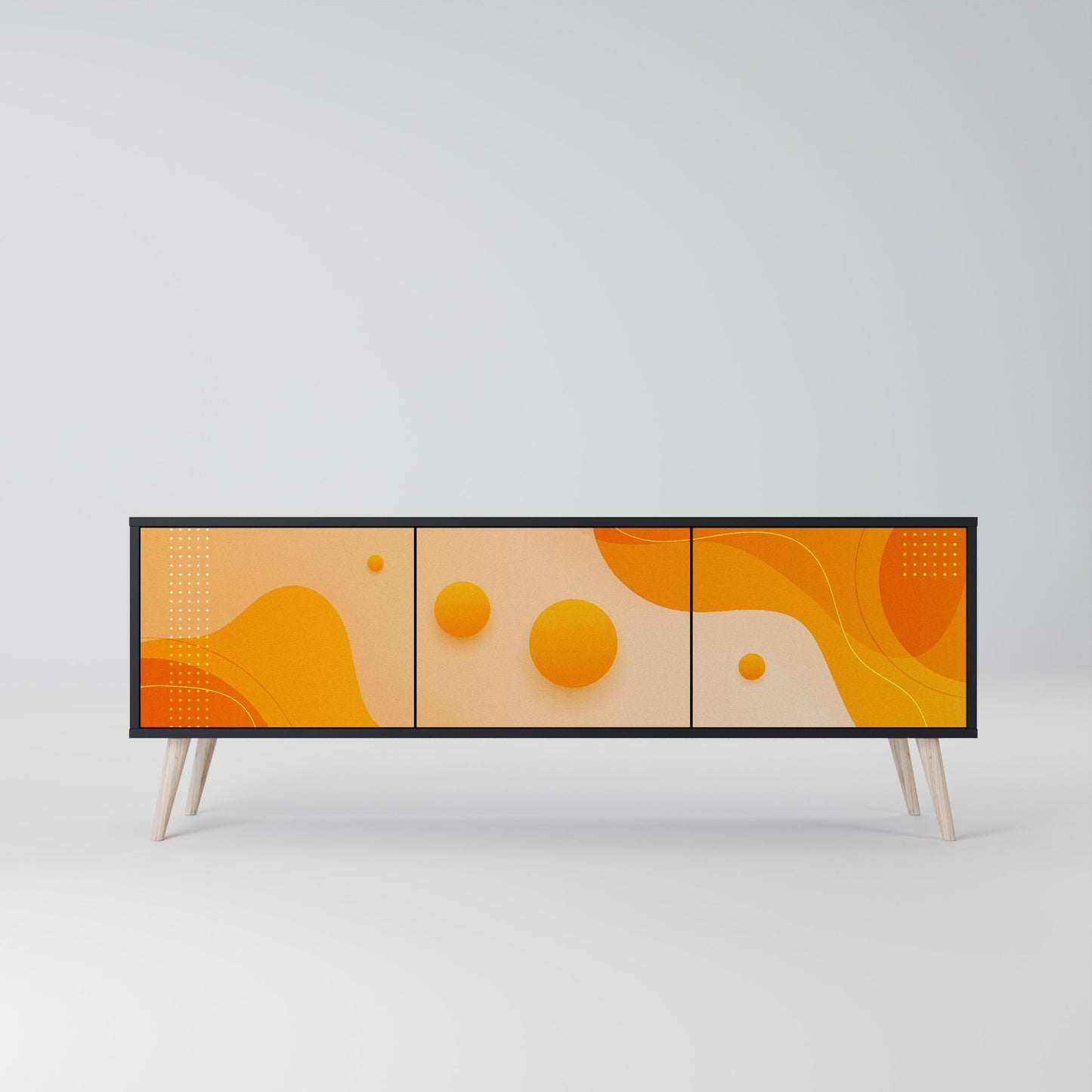 ORANGE ARRANGEMENT TV-bänk med 3 dörrar i svart finish