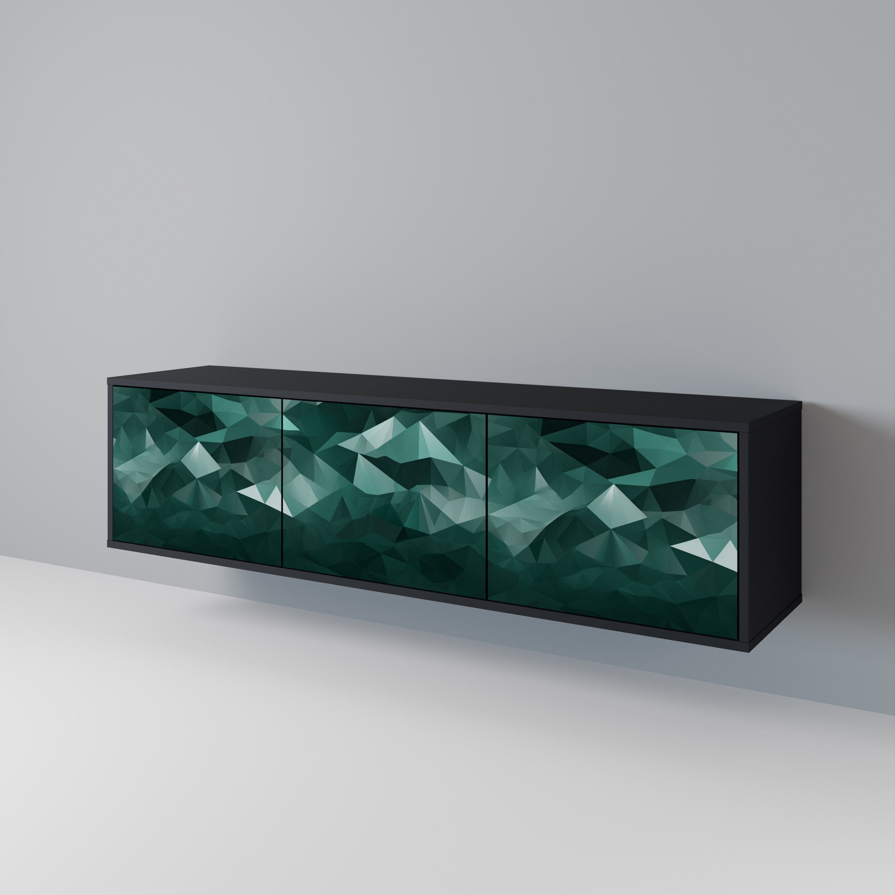 POLYGONAL SVÄVANDE TV-STÄB med 3 dörrar i svart finish
