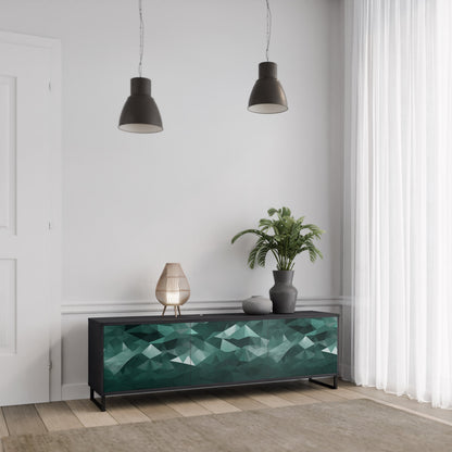 POLYGONAL SVÄVANDE TV-STÄB med 3 dörrar i svart finish
