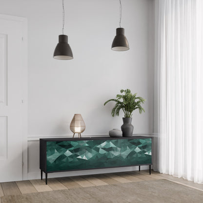 POLYGONAL SVÄVANDE TV-STÄB med 3 dörrar i svart finish