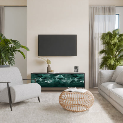 POLYGONAL SVÄVANDE TV-STÄB med 3 dörrar i svart finish