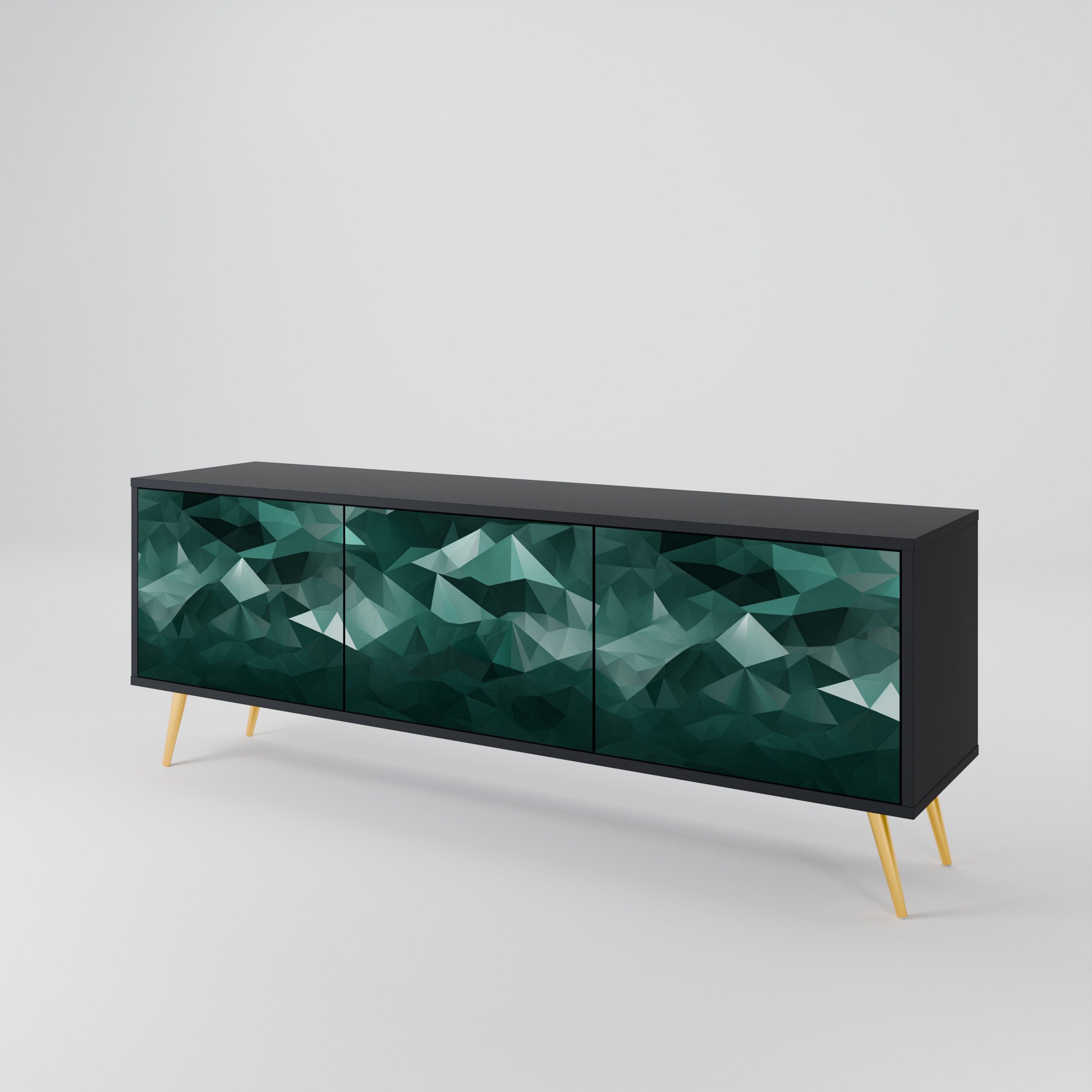 POLYGONAL SVÄVANDE TV-STÄB med 3 dörrar i svart finish