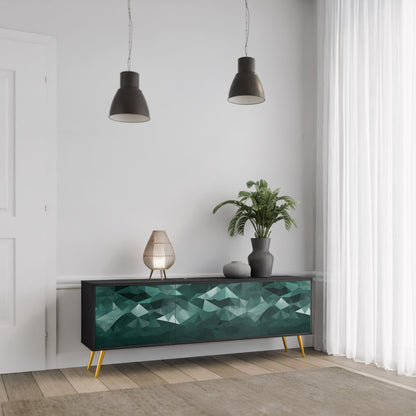 POLYGONAL SVÄVANDE TV-STÄB med 3 dörrar i svart finish