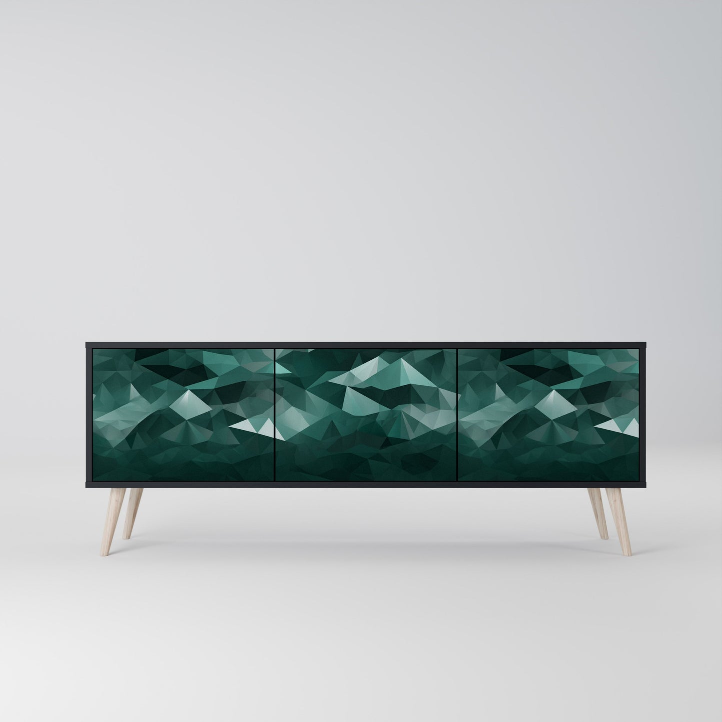 POLYGONAL SVÄVANDE TV-STÄB med 3 dörrar i svart finish