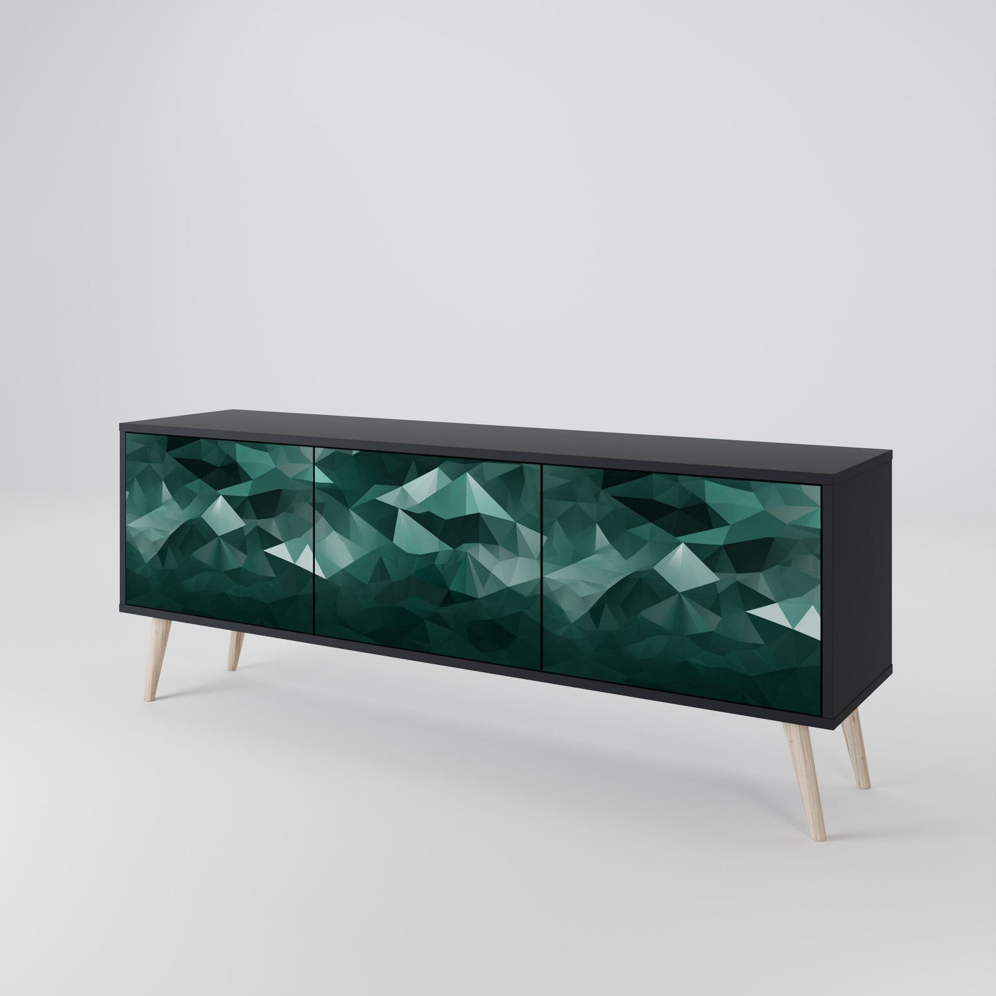 POLYGONAL SVÄVANDE TV-STÄB med 3 dörrar i svart finish