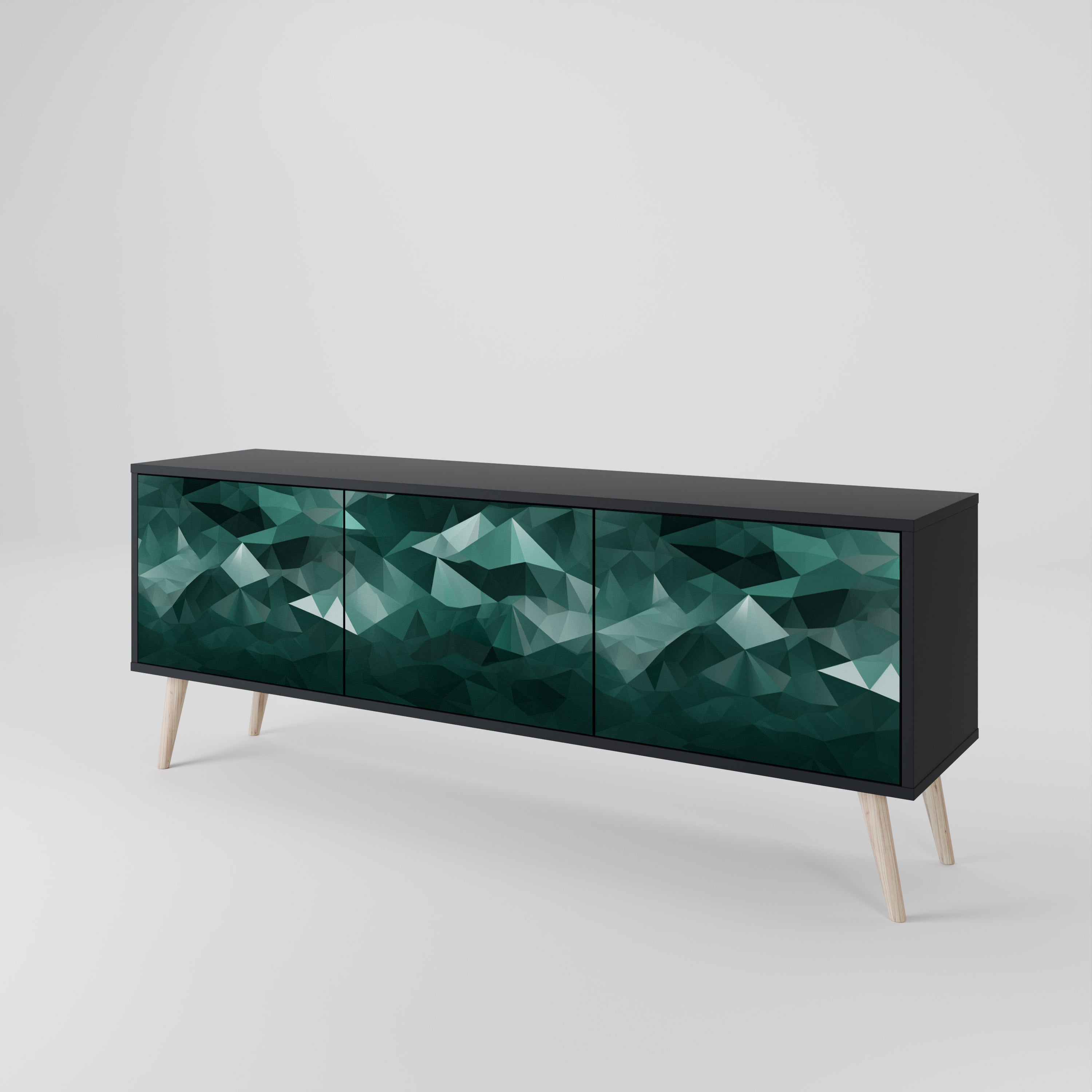 POLYGONAL FLOATING TV-bänk med 3 dörrar
