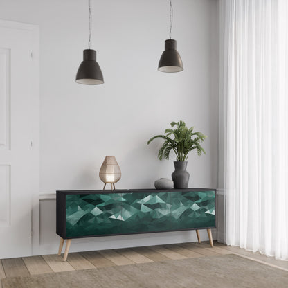 POLYGONAL SVÄVANDE TV-STÄB med 3 dörrar i svart finish