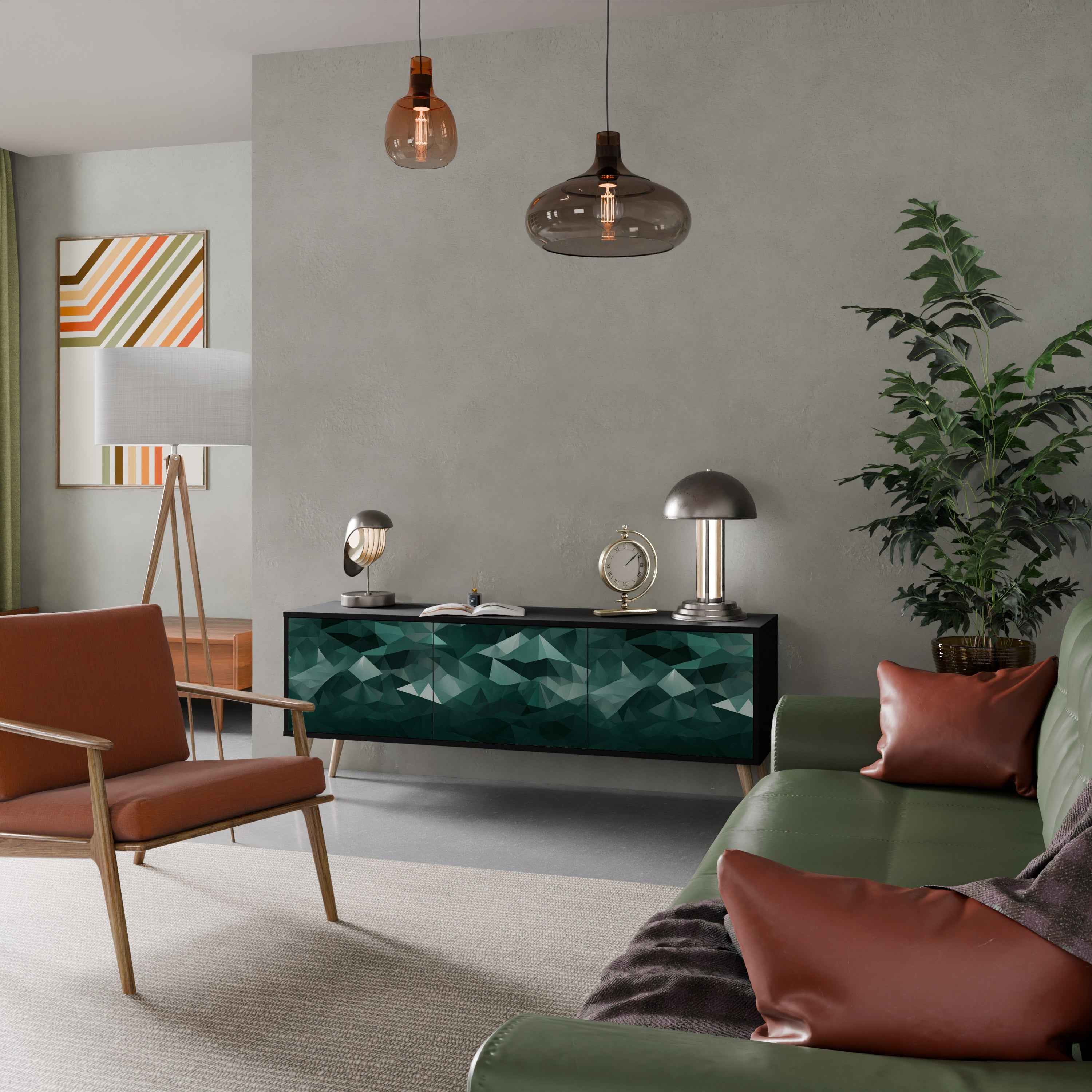 POLYGONAL SVÄVANDE TV-STÄB med 3 dörrar i svart finish