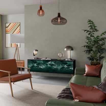 POLYGONAL SVÄVANDE TV-STÄB med 3 dörrar i svart finish