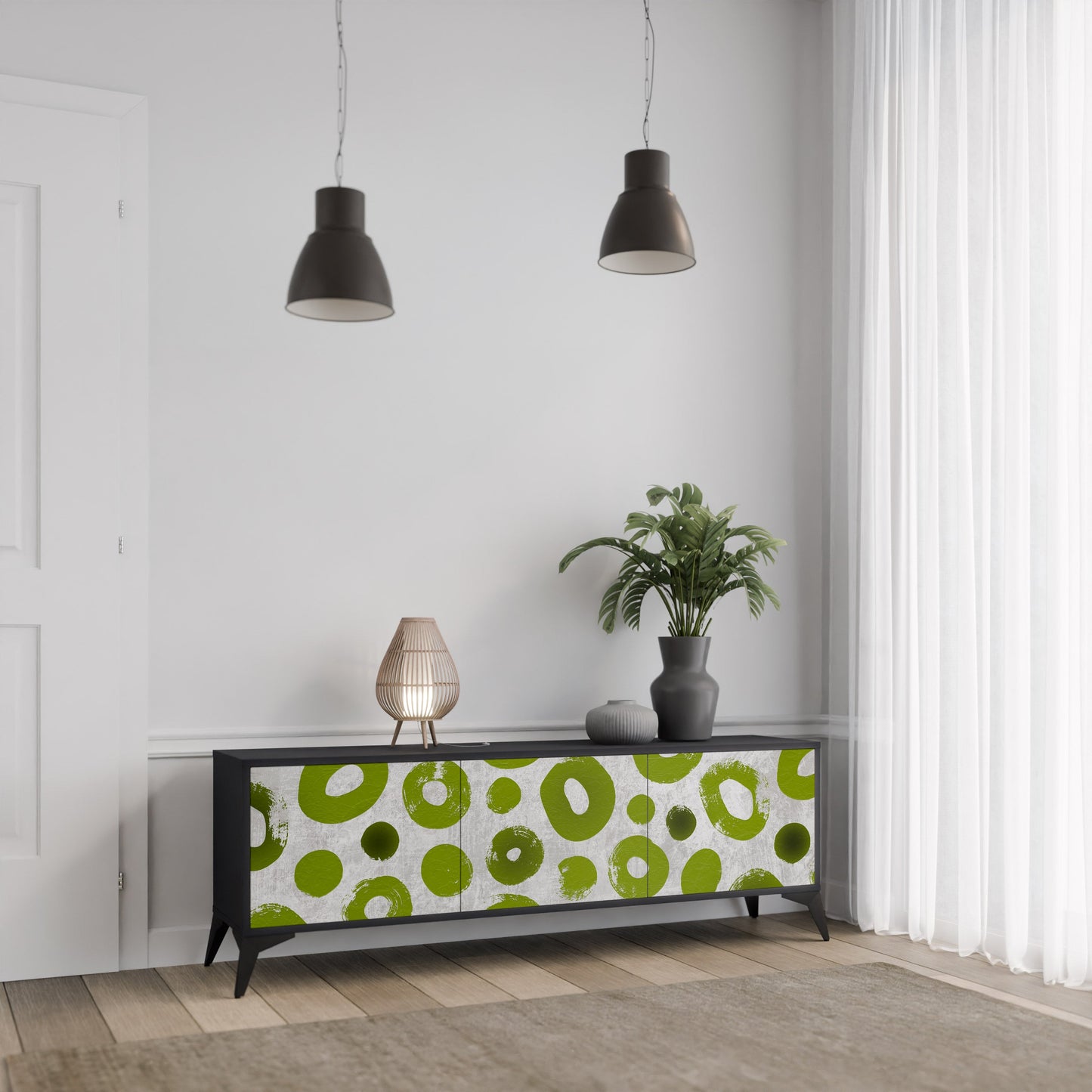 GREEN RHAPSODY TV-bänk med 3 dörrar i svart finish