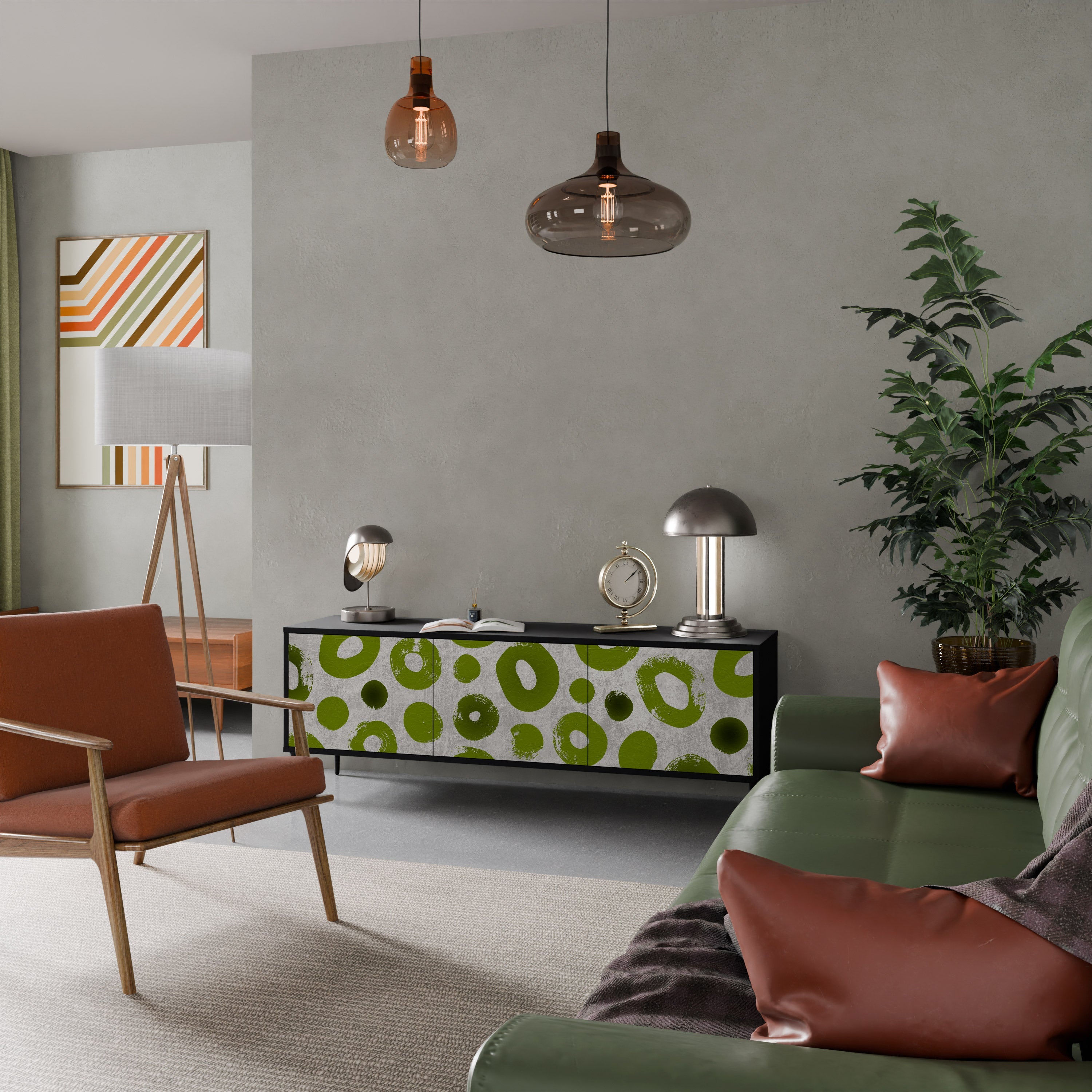 GREEN RHAPSODY TV-bänk med 3 dörrar i svart finish
