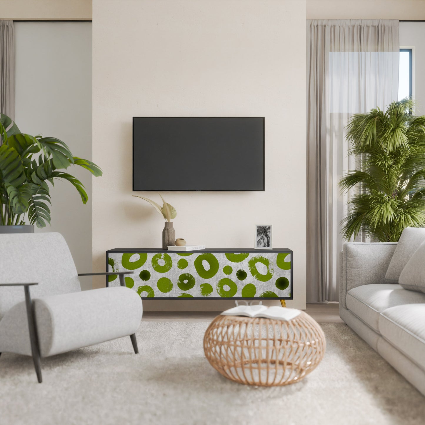 GREEN RHAPSODY TV-bänk med 3 dörrar i svart finish