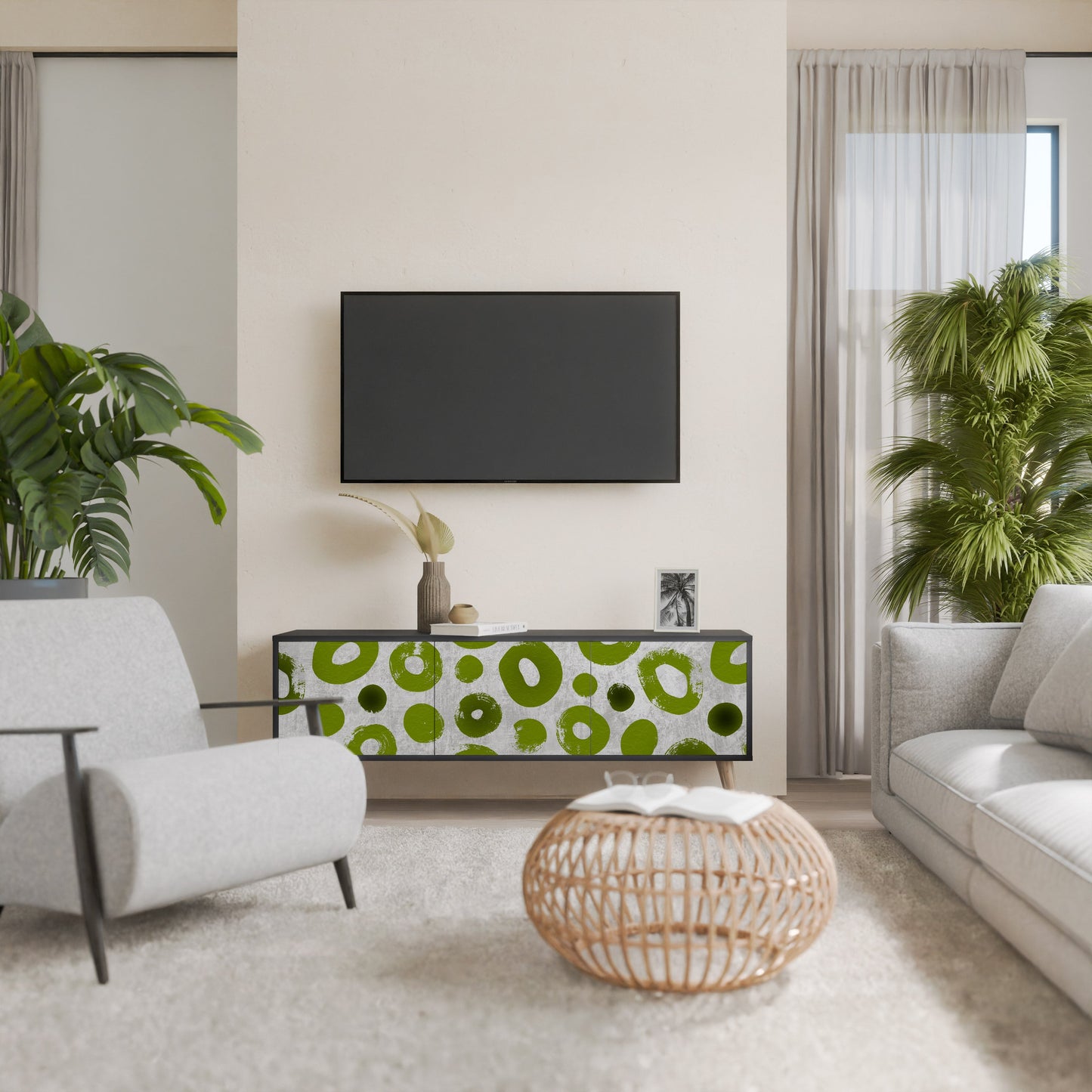 GREEN RHAPSODY TV-bänk med 3 dörrar i svart finish