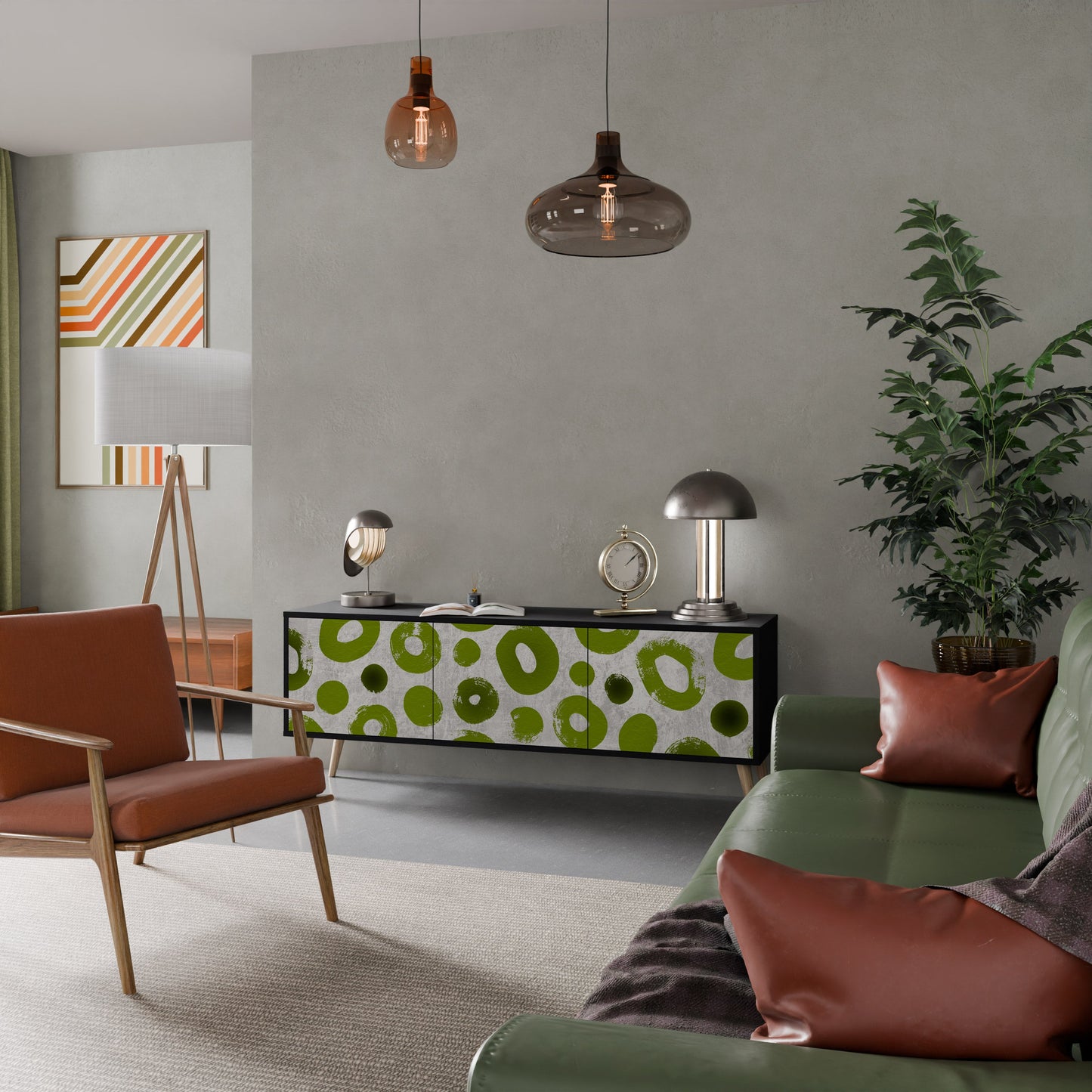 GREEN RHAPSODY TV-bänk med 3 dörrar i svart finish