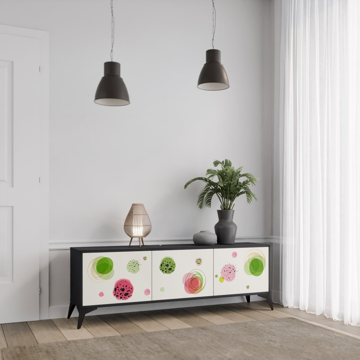 COLORFUL COSMOS TV-bänk med 3 dörrar i svart finish