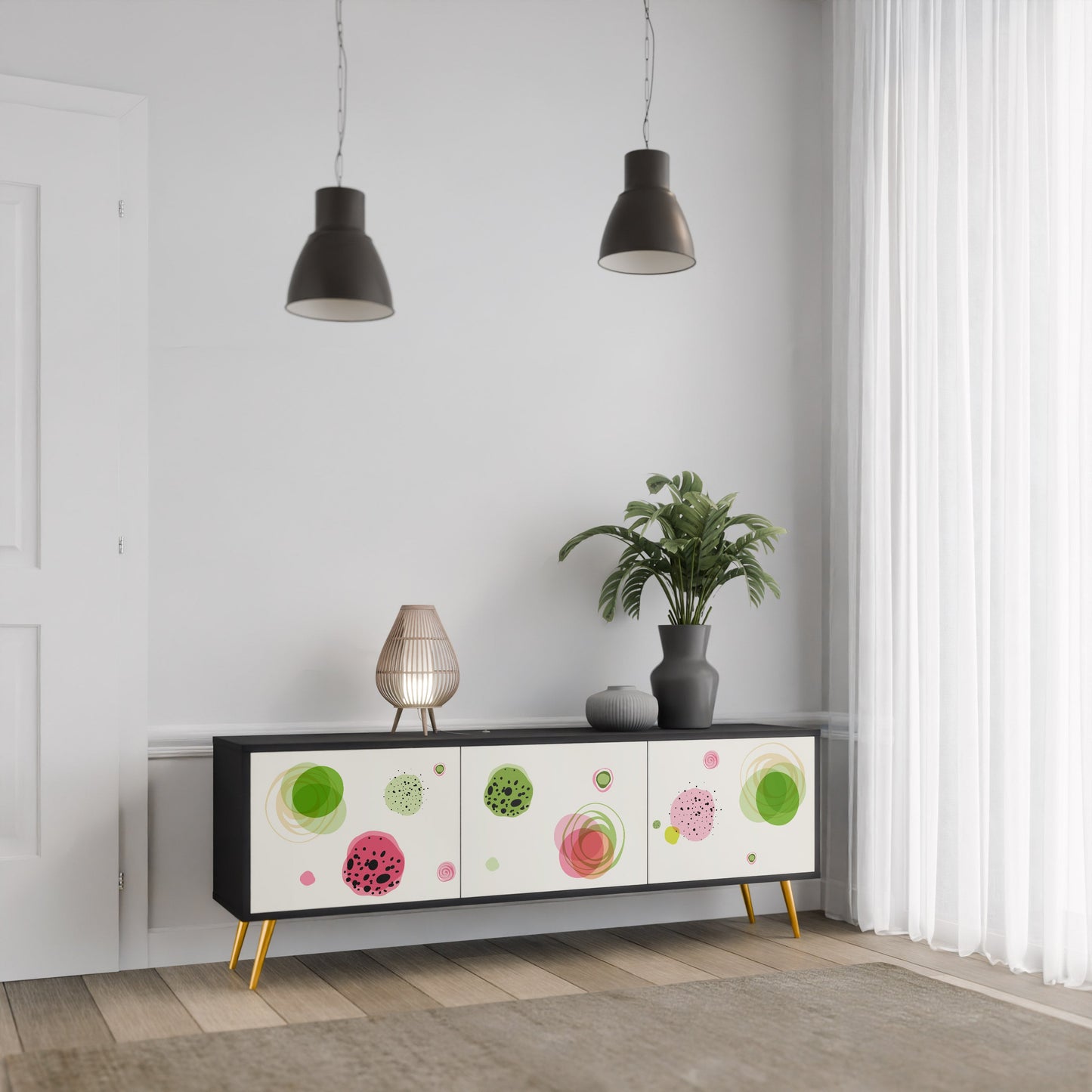 COLORFUL COSMOS TV-bänk med 3 dörrar i svart finish