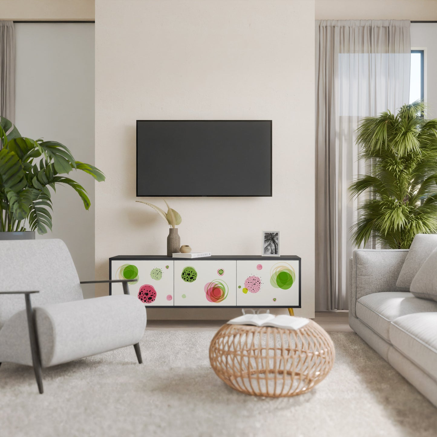 COLORFUL COSMOS TV-bänk med 3 dörrar i svart finish
